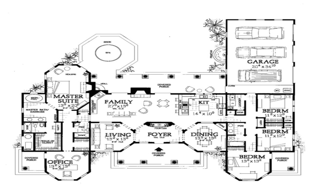 single story house plans with courtyard