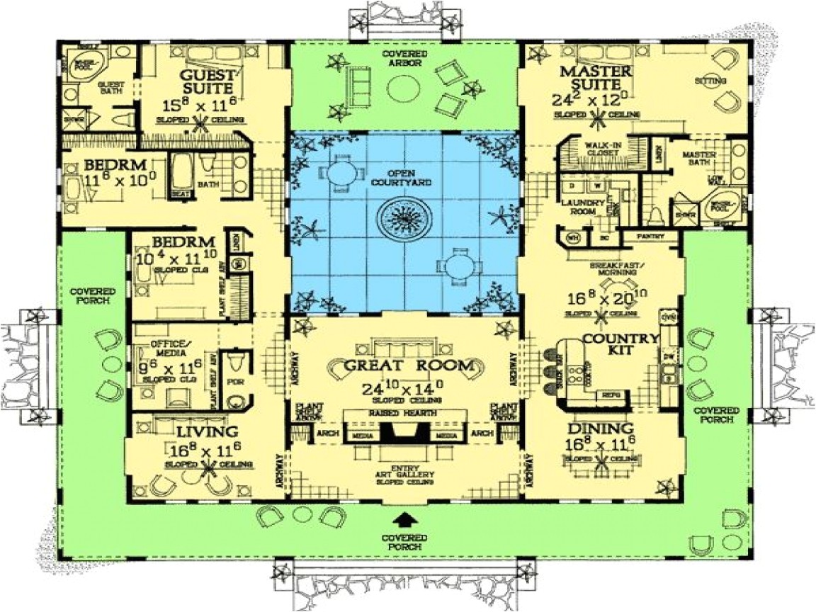 spanish style house plans with interior courtyard