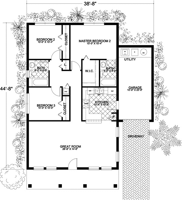 1250 sq ft home 1 story 3 bedroom 2 bath house plans plan37 103