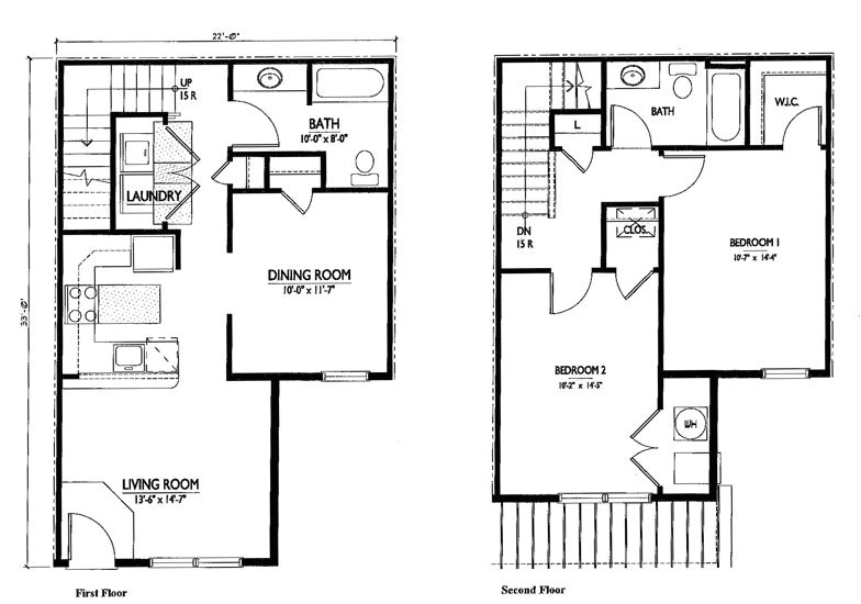 two bedroom house plans with dimensions