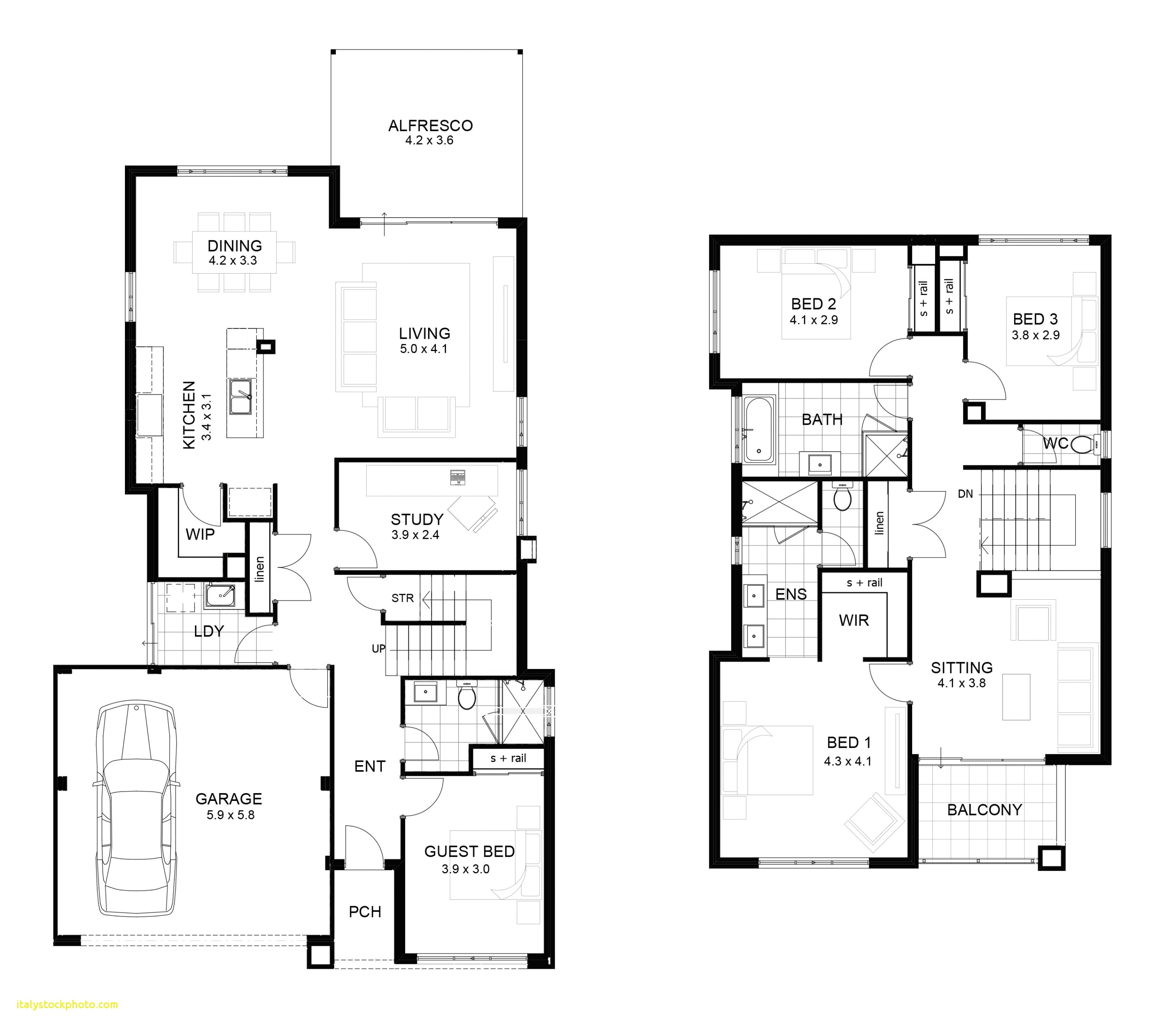 two storey house floor plan with dimensions