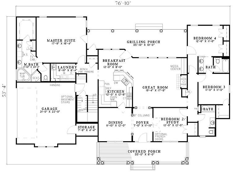 2500 sq ft one level 4 bedroom house plans first floor plan of country southern house plan 61377