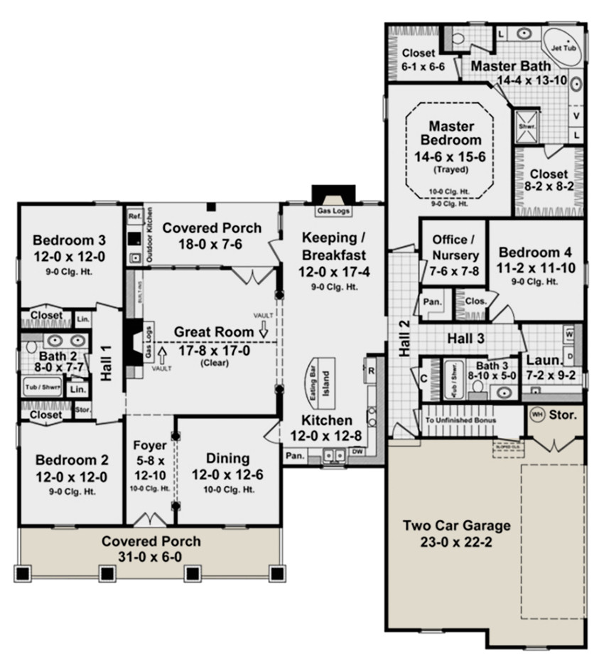 traditional plan 2500 square feet 4 bedrooms 3 bathrooms