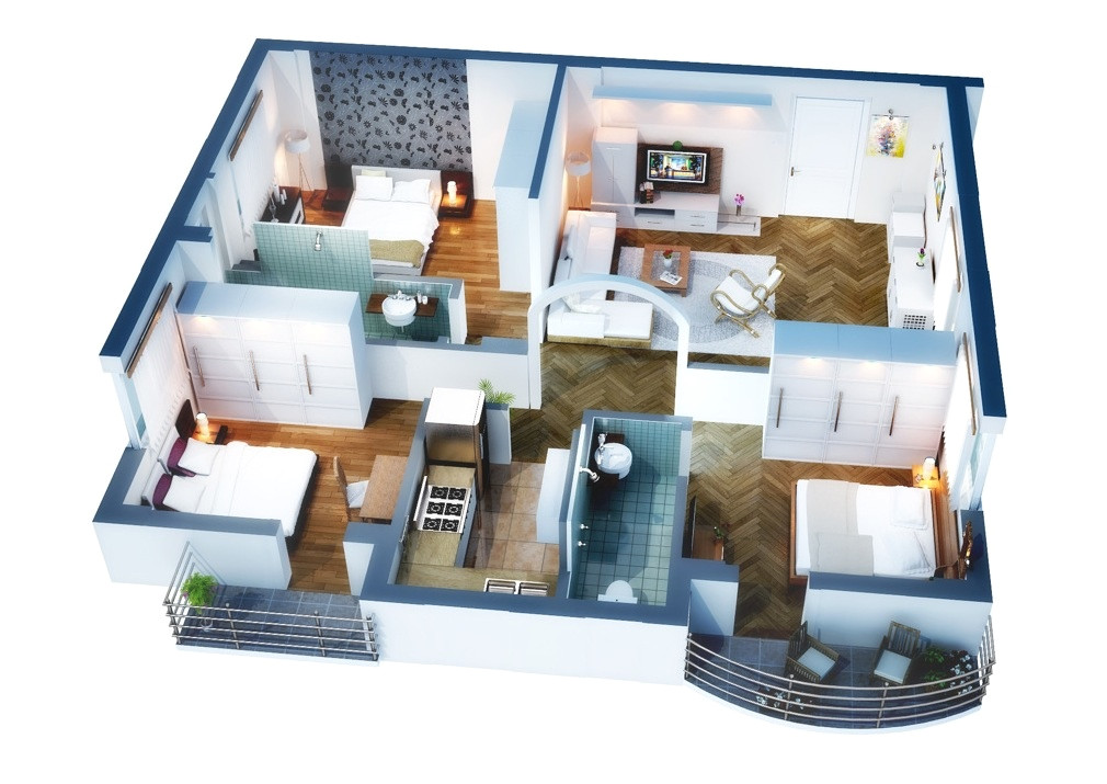 3 bedroom apartment house 3d layout floor plans