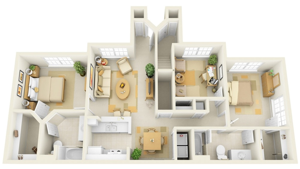 50 three 3 bedroom apartmenthouse plans