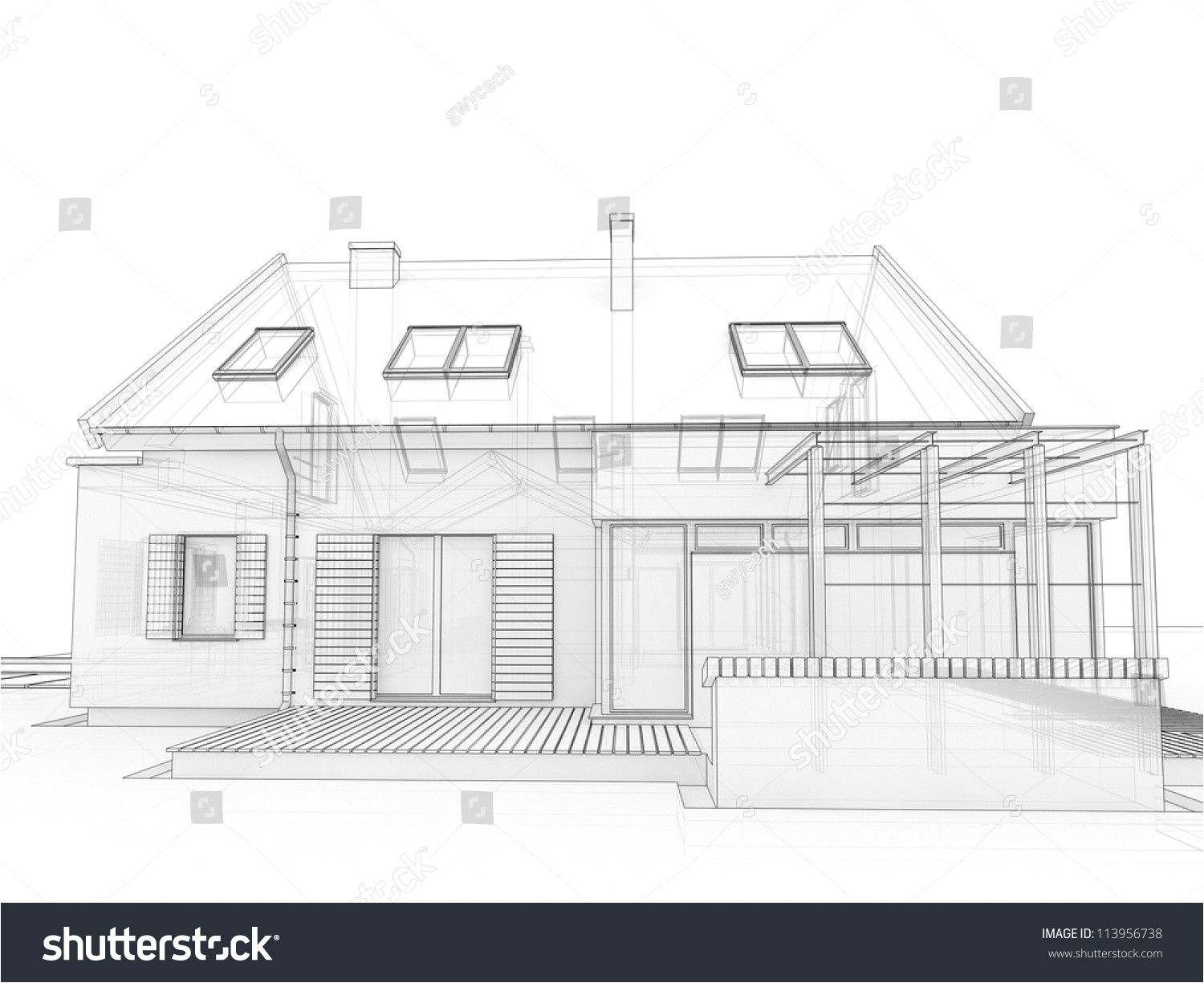 stock photo computer generated transparent house design visualization in drawing style