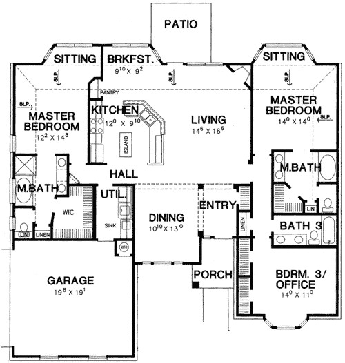 double master bedroom house plan 3056d