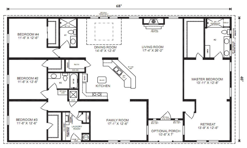 4 bedroom single wide mobile homes floor plans