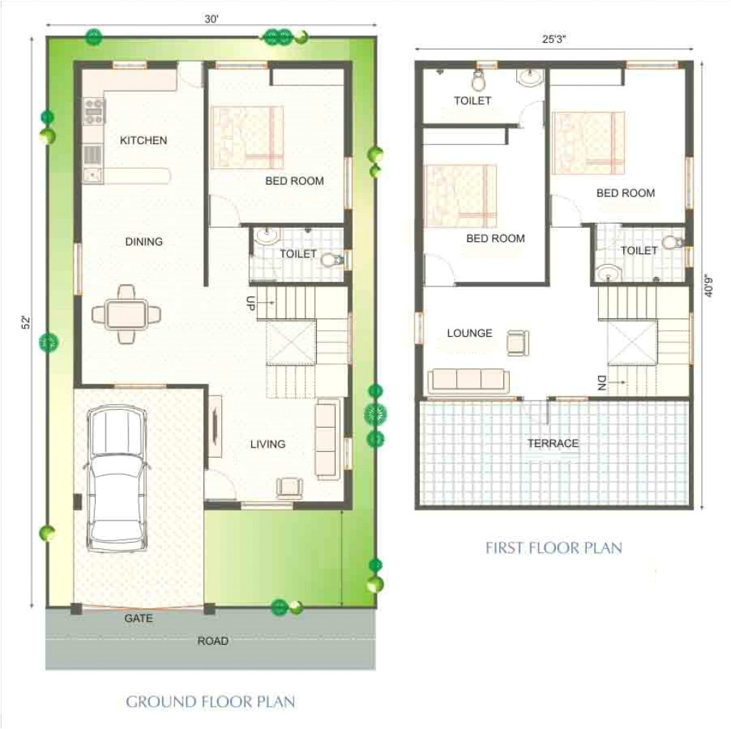 30 40 site duplex house plan