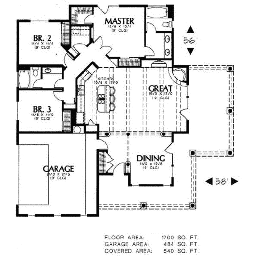1700 square feet 3 bedrooms 2 bathroom adobe house plans 2 garage 11996