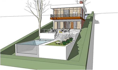 modern house plan for a land with a big downhill slope