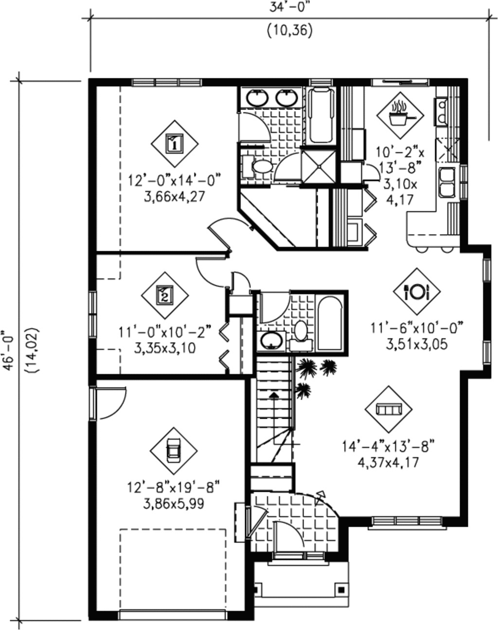 1100 square feet 2 bedrooms 2 bathroom european house plans 1 garage 1519