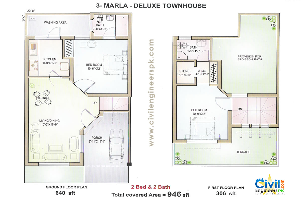 3 marla house plans