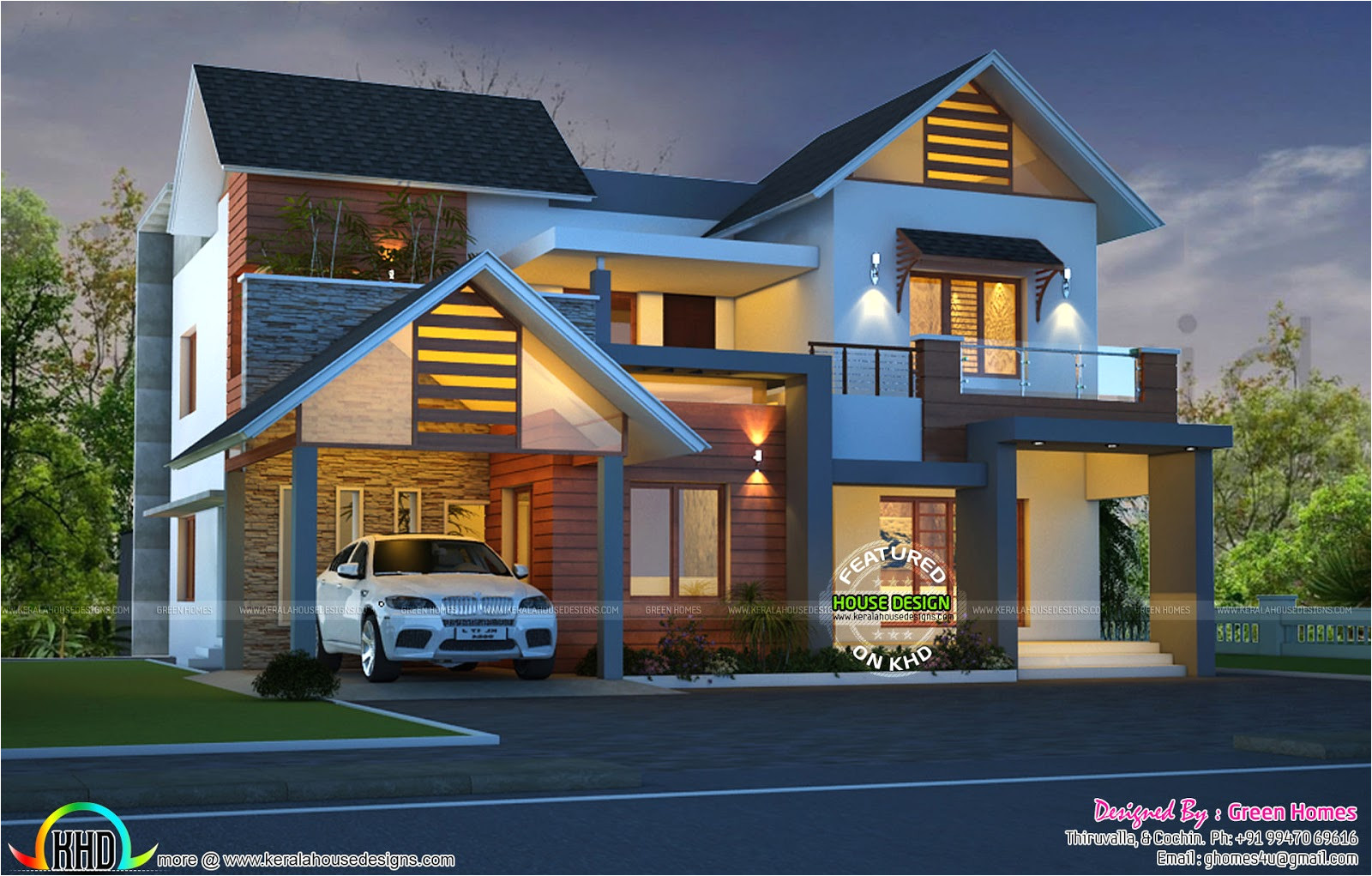 cute night view kerala home design