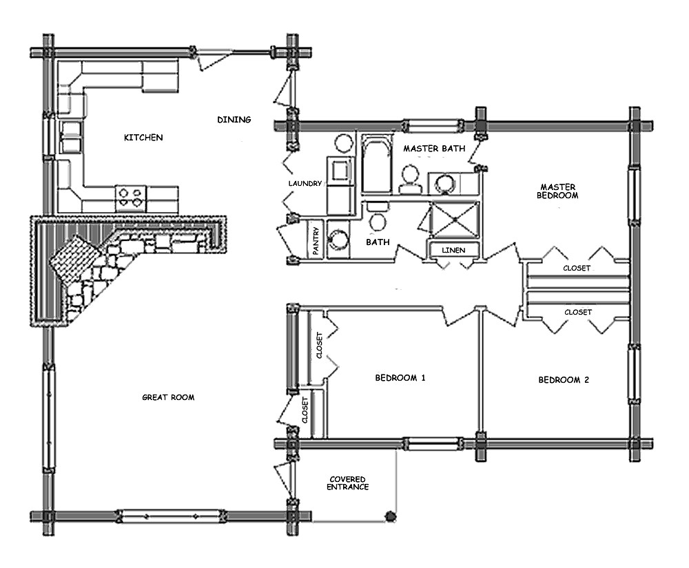 pioneer log home floor plan 44314