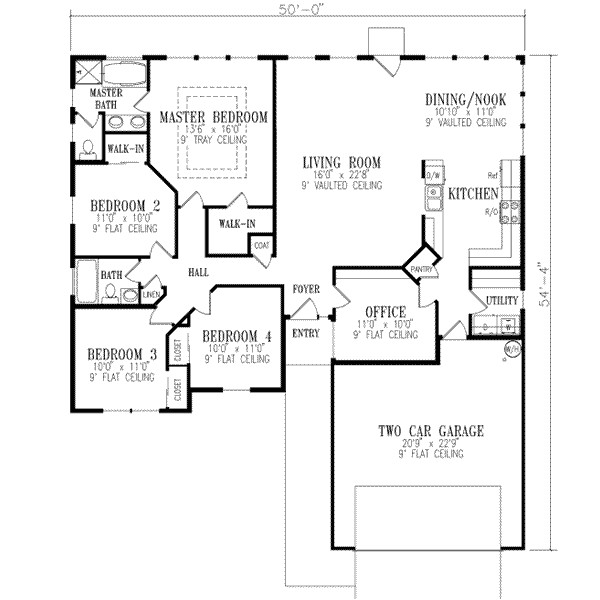 1750 sq ft home 1 story 4 bedroom 2 bath house plans plan41 536