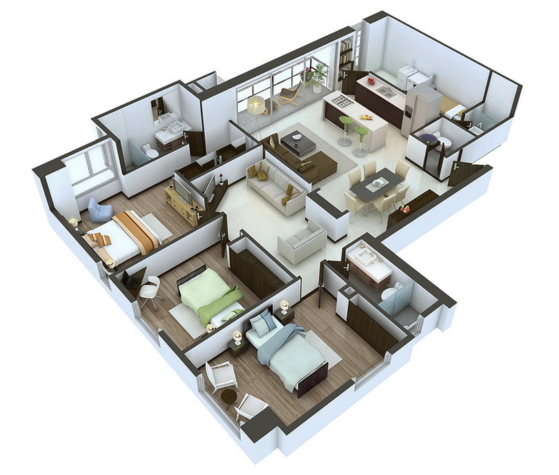 25 more 3 bedroom 3d floor plans
