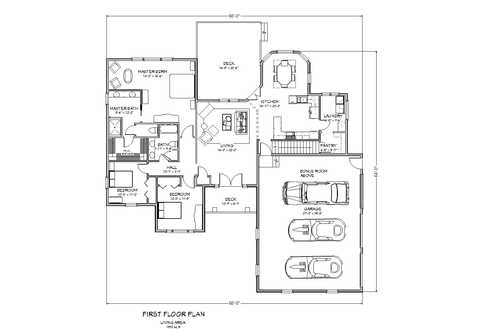 3 bedroom ranch style home with bonus room above garage house plans design