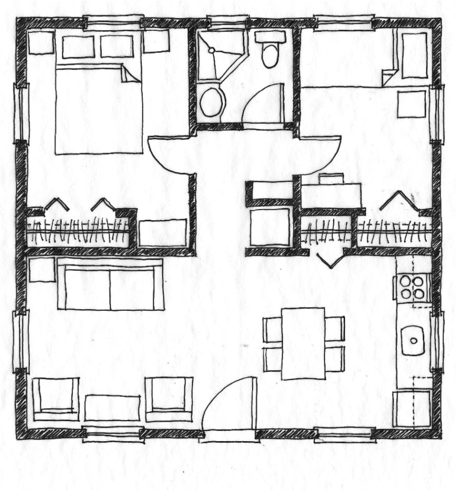small house floor plan without legend two bedroom house plans