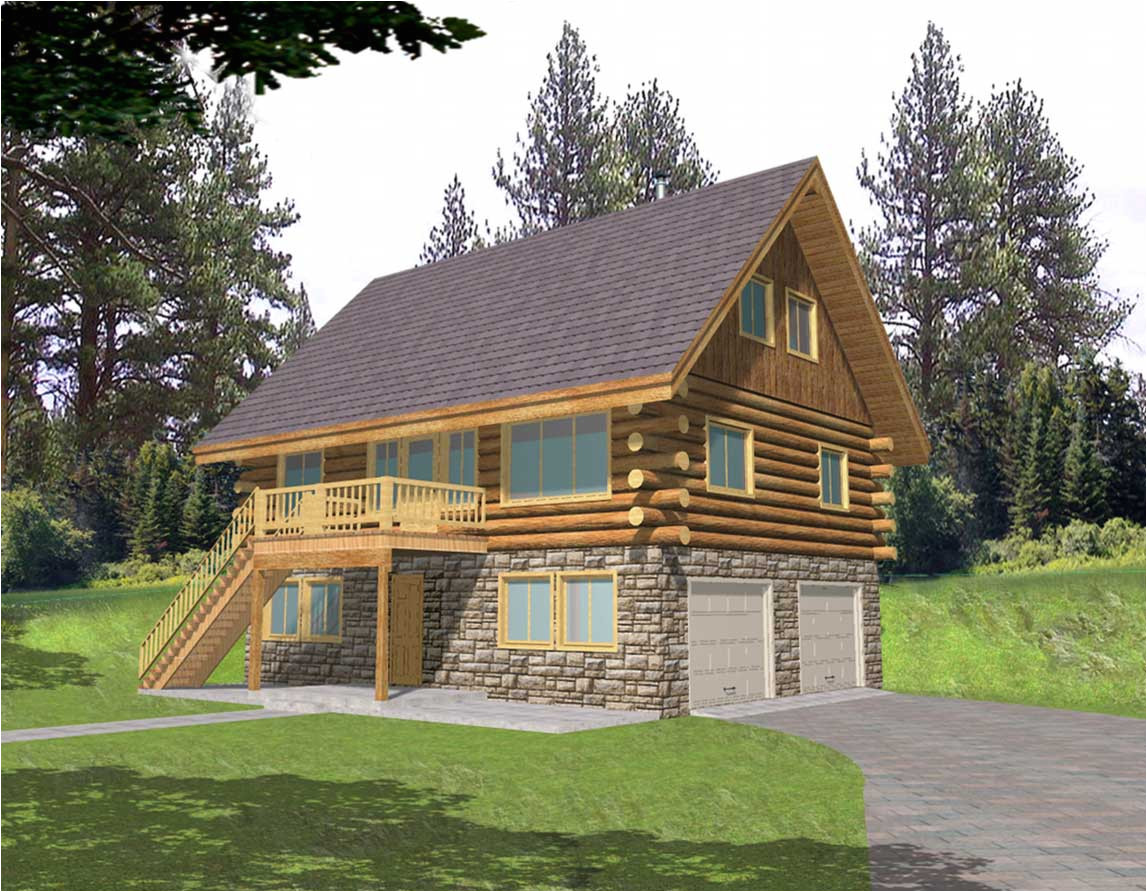 small log home designs with wooden and stone wall ideas complete with garage