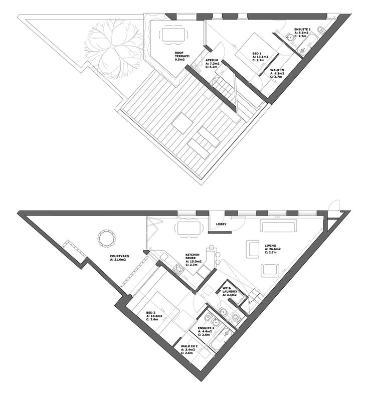 triangular house floor plans