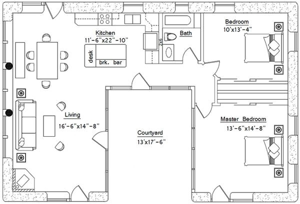house plan u shaped ranch