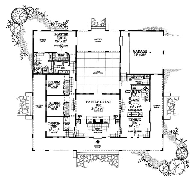 plano de casa grande con galerias