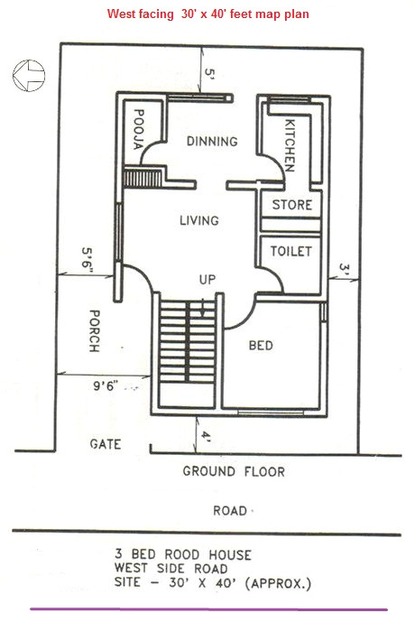 house plan as per vastu for 40x40 feet west facing plot