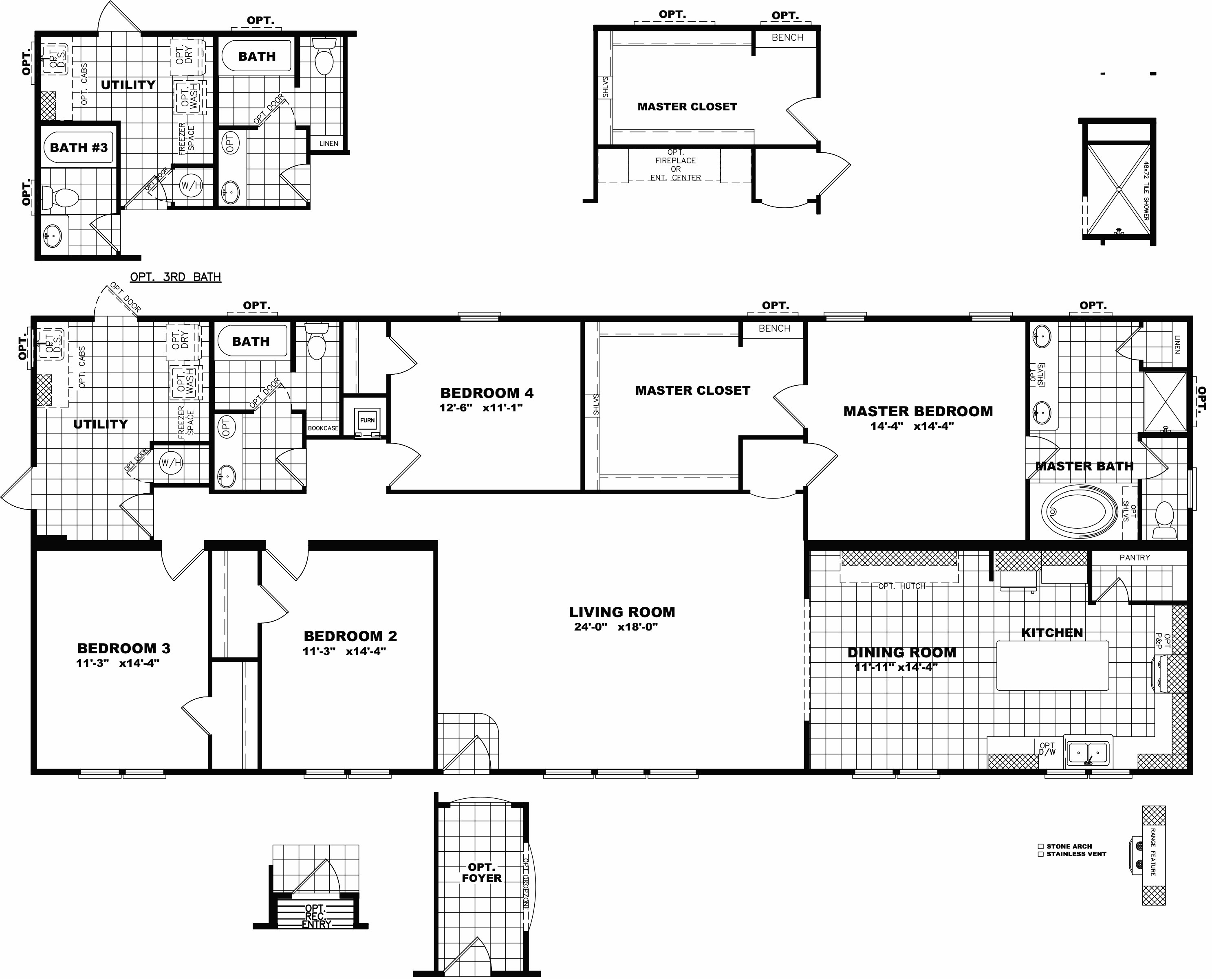 triple wide manufactured homes floor plans