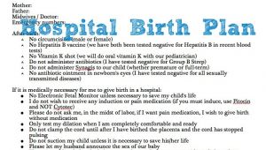 Home Birth Birth Plan Example Of Hospital Birth Plan Free Printable