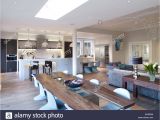 Open Plan Home Dining Table In Large Open Plan Room Residential House